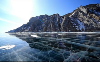 Картинка озеро, зима, горы, Байкал, лёд