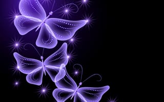Картинка abstract, purple, butterflies, glow, бабочки, sparkle, neon, неоновые