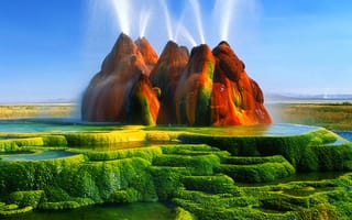 Картинка Геотермальный гейзер, водоросли, вода