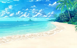 Картинка тропики, остров, облака, арт, море, пальмы, пляж