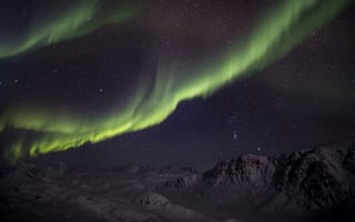 Картинка снег, северное сияние, aurora borealis, ночь, зима, зеленая