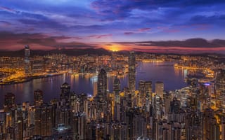 Картинка гон-конг, закат, город, панорама