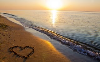 Картинка море, песок, природа, пляж, река, сердечко, сердце, вода
