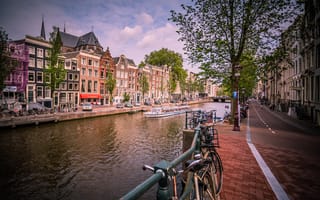 Картинка город, канал, нидерланды, amsterdam, река, nederland, амстердам