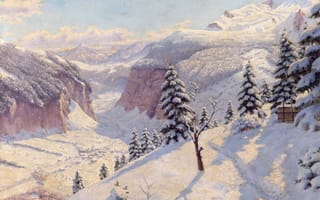 Картинка борис бессонов, пейзаж, картина, снег, зима, горы
