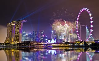Картинка сингапур, огни, аттракцион, салют