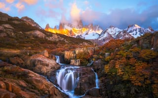 Картинка ountains, atagonia, merica, горы, осень, водопад, utumn