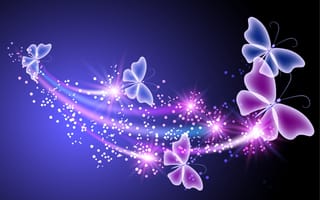 Картинка butterflies, sparkle, glow, неоновые, neon, abstract, pink, blue, бабочки
