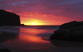 Картинка пляж, море, утро, рассвет, скалы