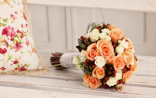 Картинка wedding, roses, букет, bouquet, розы, цветы, flowers, свадьба