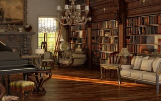 Картинка victorian, book, read, nice, wood, books, library, wide, table, room, vine