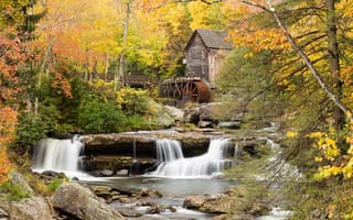 Картинка сша, мельница, осень, водопады, реки