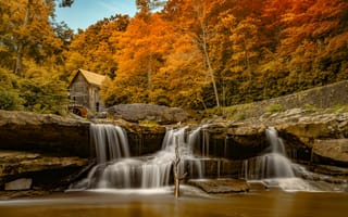 Картинка сша, осень, водопады, реки, мельница