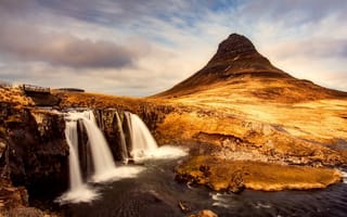 Картинка река, гора, исландия, водопад
