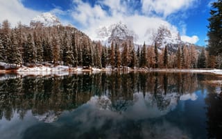 Обои горы, озеро, отражение, деревья