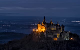 Картинка замок, возвышенность, гора, германия, холм, деревья, гогенцоллерн, пейзаж, burg hohenzollern