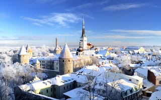 Картинка таллинн, старый, снег, город, зима, эстония