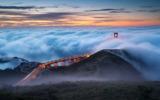 Картинка мост, утро, туман