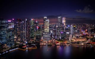 Картинка город, здания, сингапур, небоскрёбы, ночь