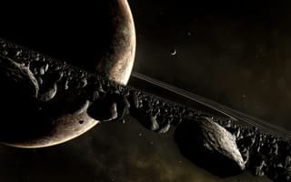Картинка космос, планета сатурн, астероид