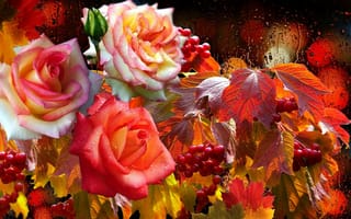 Картинка осень, розы