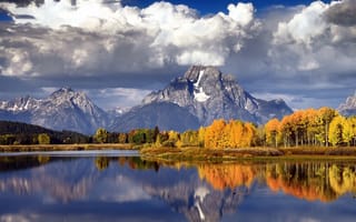 Картинка озеро, лес, осень, горы