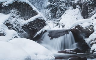 Картинка водопад, снег, зима