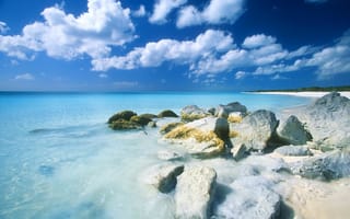 Картинка море, багамы, камни, облака