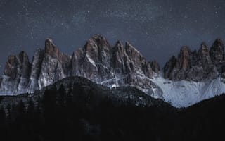 Картинка geissler, group, odle, mountain, range, starry, sky, glacier