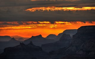 Картинка закат, Гранд-Каньон, силуэт, Аризона, США, облака, небо, красота