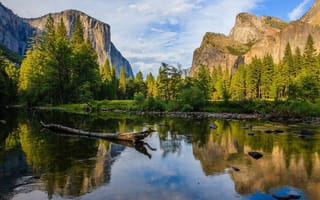 Картинка парк, река, природа, красиво, отражение, yosemite national park, горы, лес, США, калифорния