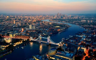 Картинка Англия, река, Лондон, вечер, Темза, столица, красиво, город