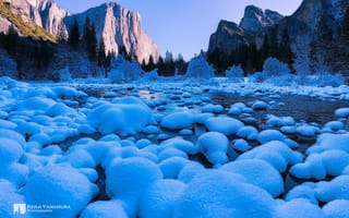 Картинка Kenji Yamamura, rocks, snow, photographer, river, Yosemite National Park