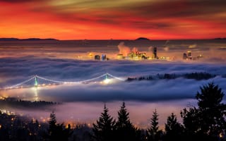 Картинка город, мост, туман, вечер, красиво