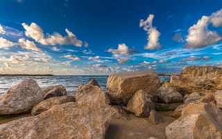 Картинка небо, by Sergio Gold, море, горизонт, камни