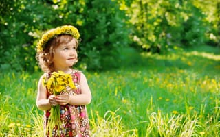 Обои Девочка, весна, позитив, красиво, ребенок, цветы