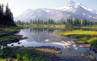 Картинка лес, озеро, by Theodore Bodurov, Орегон, горы, Рассел-Лейк, отражение