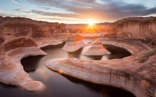 Картинка каньон, скалы, закат, вода
