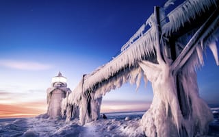 Картинка маяк, лед, зима, красиво