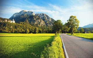 Картинка природа, горы, Германия, дорога, замок, neuschwanstein