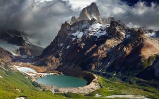 Картинка Природа, Облака, Озеро, Аргентина, Трава, Горы, Пейзаж