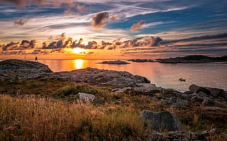 Картинка Норвегия, Rogaland, Камни, закат, Пейзаж, Побережье, Природа, Облака