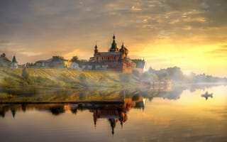 Картинка casatle, water, boat, river, tree