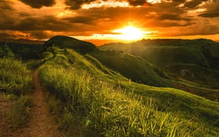 Картинка Пейзаж Arakan, North, Philippines, Тропа, Облака, Природа, Cotabato, Трава