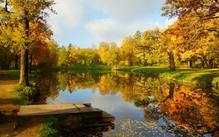 Картинка Осень, пейзаж, С.А, пруд, Александровский парк, небо