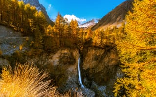 Картинка осень, природа, горы, водопад