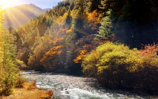 Картинка осень, река, природа, горы