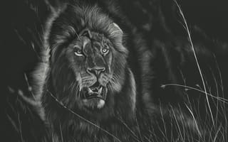 Картинка лев, хищник, черно белый