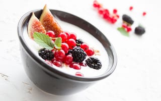 Картинка йогурт, рис, низкокалорийный, завтрак, фрукты, здоровый, ягоды, десерт, фруктовый, витамины