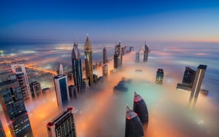 Обои город, ОАЭ, туман, Дубай, небоскребы